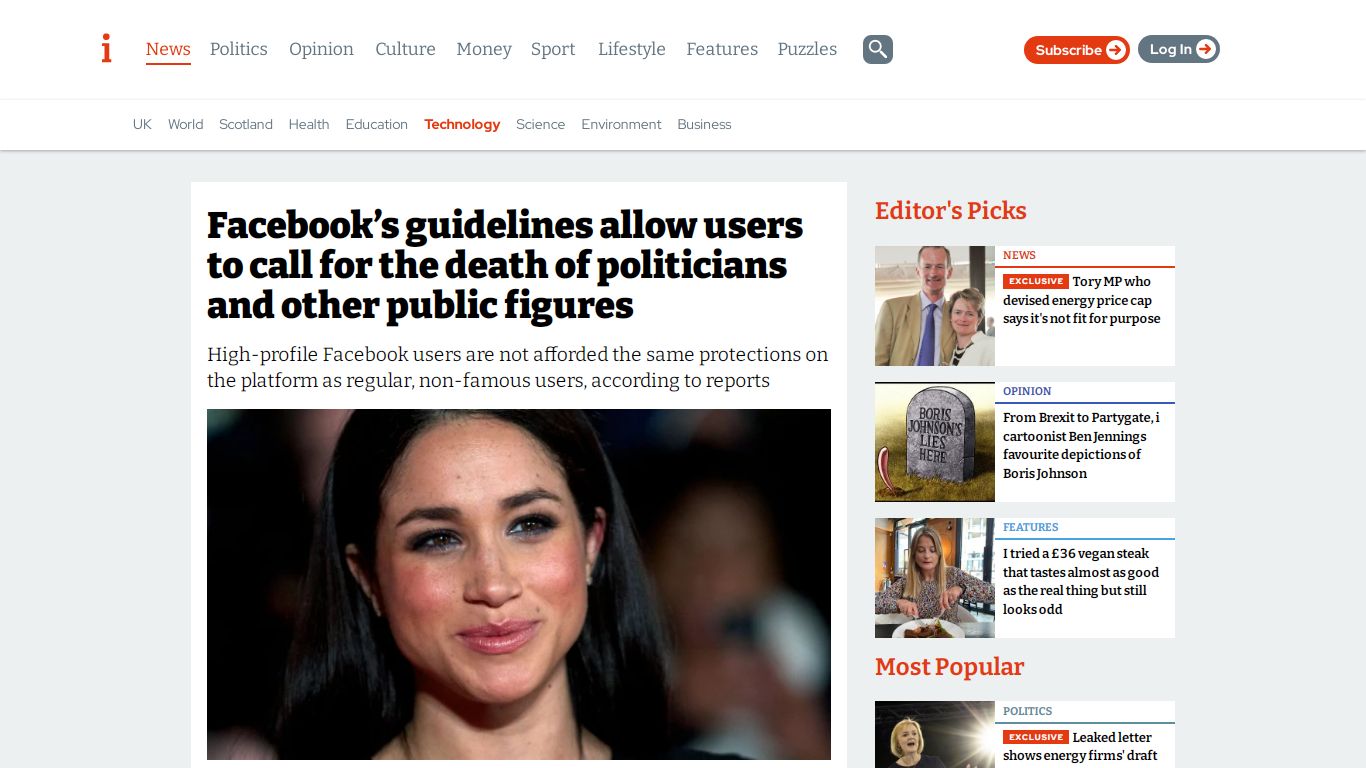 Facebook's guidelines allow users to call for the death of politicians ...